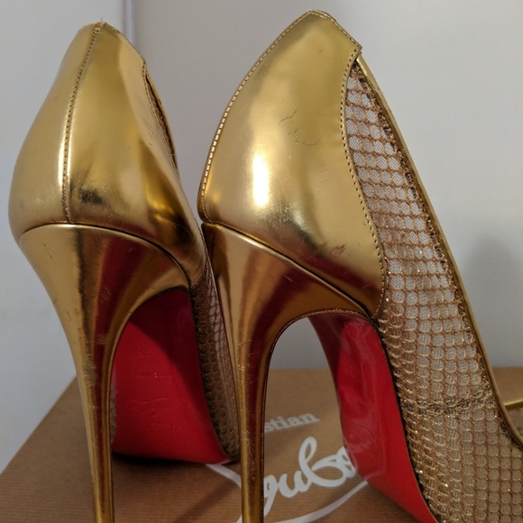 Christian Louboutin Follies Resille Gold Pumps - Picture 7 of 8